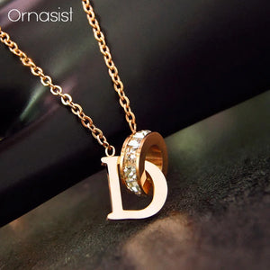 Crystal Circle Stainless Steel Necklace Letter D Choker Necklaces