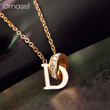 Crystal Circle Stainless Steel Necklace Letter D Choker Necklaces