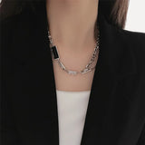 Crystal Gem Splicing Ot Buckle Necklace for Women Men