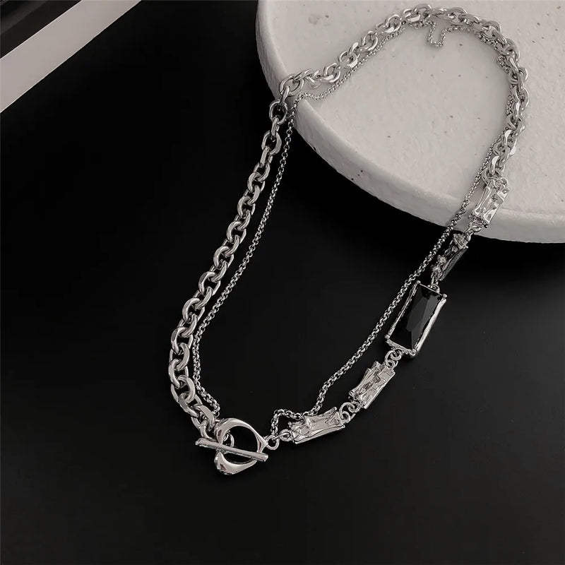 Crystal Gem Splicing Ot Buckle Necklace for Women Men