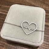 Cursive Heart Bracelet Stainless Steel Letter Charms Bangle