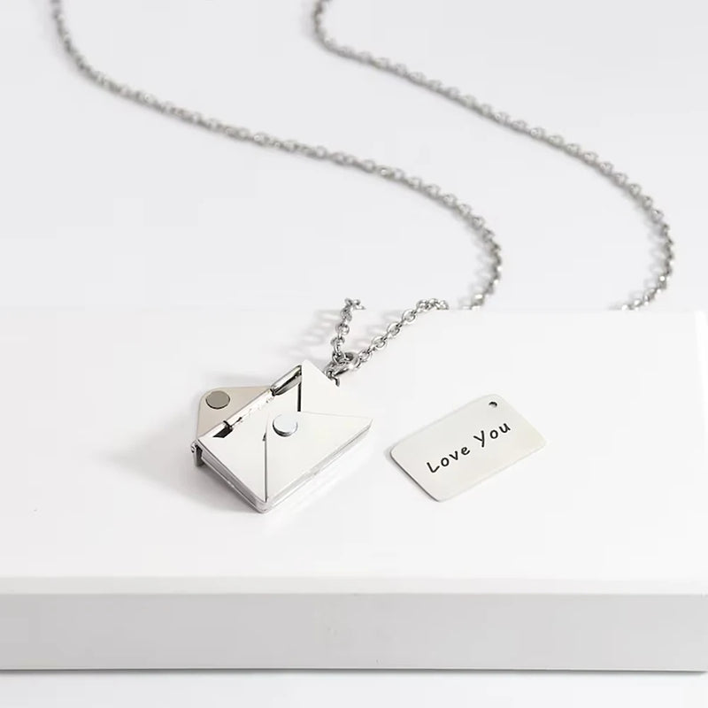 Engraved Stainless Steel Love Letter Envelope Necklace