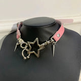 Exaggerate Pentagram Choker Necklace Rivet Metal Star Chain for Women
