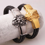 Lion Head Leather Woven Bracelet Chain Cuff Bangle Mens Boys Jewelry