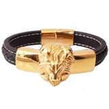 Lion Head Leather Woven Bracelet Chain Cuff Bangle Mens Boys Jewelry