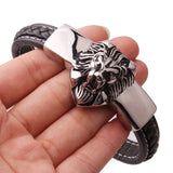 Lion Head Leather Woven Bracelet Chain Cuff Bangle Mens Boys Jewelry
