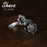 925 Silver Lotus Flowers Open Rings For Women TYB150