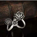 925 Silver Lotus Flowers Open Rings For Women TYB150
