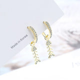 925 Silver Needle Fish Bone Earrings CZ Stackable Oorbellen Brincos