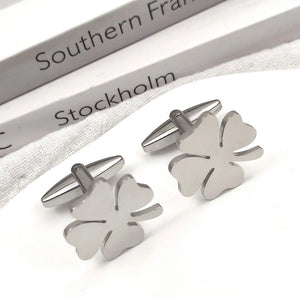 Four-leaf Clover Shape Cufflinks Stainless Steel Mens Suit Shirt Cufflinks
