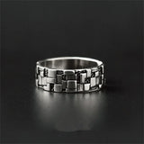 Geometric Block Pattern Ring, 925 Sterling Silver Male Index Finger Accessory