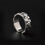 Geometric Block Pattern Ring, 925 Sterling Silver Male Index Finger Accessory