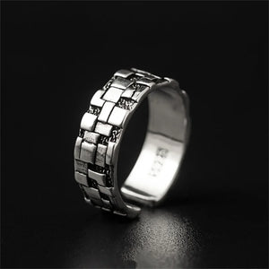 Geometric Block Pattern Ring, 925 Sterling Silver Male Index Finger Accessory
