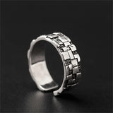 Geometric Block Pattern Ring, 925 Sterling Silver Male Index Finger Accessory