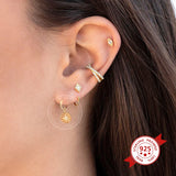 Geometric Coin Pendant Hoop Earrings 925 Silver Hypoallergenic Ear Jewelry