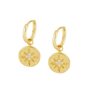Geometric Coin Pendant Hoop Earrings 925 Silver Hypoallergenic Ear Jewelry
