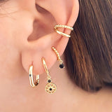 Geometric Coin Pendant Hoop Earrings 925 Silver Hypoallergenic Ear Jewelry