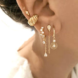 Geometric Coin Pendant Hoop Earrings 925 Silver Hypoallergenic Ear Jewelry