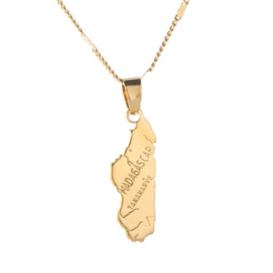 Golden Africa Madagascar Map Pendant Necklace Women Men Brass Copper