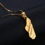 Golden Africa Madagascar Map Pendant Necklace Women Men Brass Copper