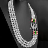 Greek Sorority ALPHA Letter Pendant Pearl Necklace
