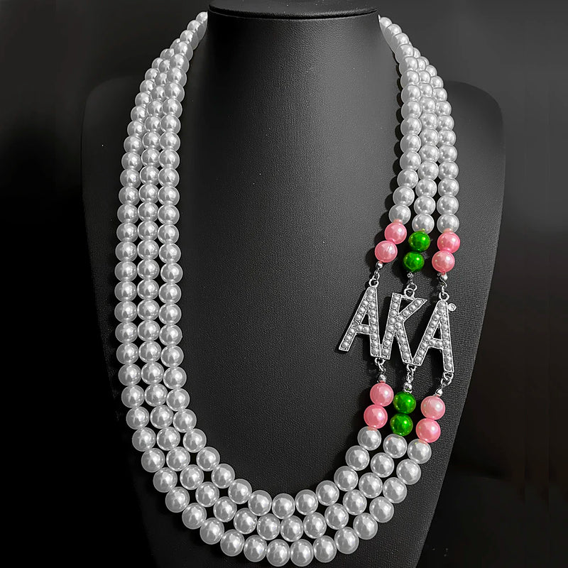 Greek Sorority ALPHA Letter Pendant Pearl Necklace
