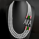 Greek Sorority ALPHA Letter Pendant Pearl Necklace