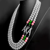 Greek Sorority ALPHA Letter Pendant Pearl Necklace