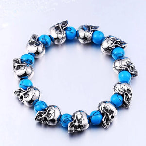 Green Stone Skull Charm Bracelet Men Women Punk Style