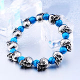 Green Stone Skull Charm Bracelet Men Women Punk Style