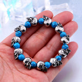 Green Stone Skull Charm Bracelet Men Women Punk Style