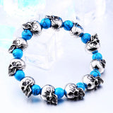 Green Stone Skull Charm Bracelet Men Women Punk Style