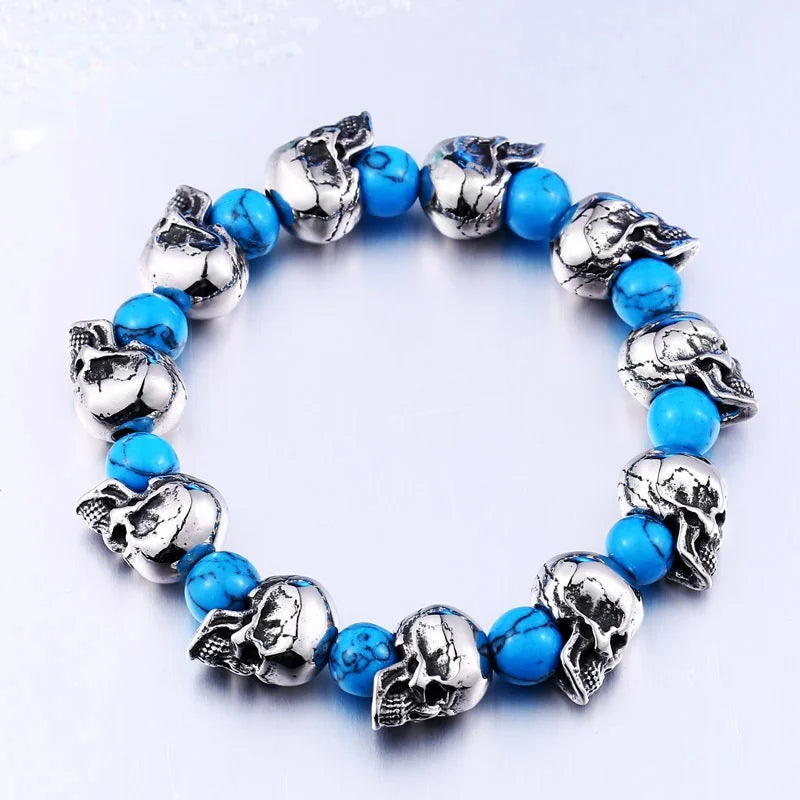 Green Stone Skull Charm Bracelet Men Women Punk Style