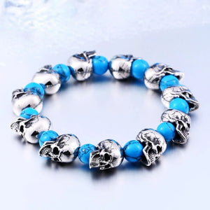 Green Stone Skull Charm Bracelet Men Women Punk Style
