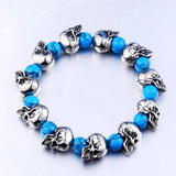 Green Stone Skull Charm Bracelet Men Women Punk Style
