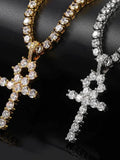Personality Hip Hop Mens Zircon Cross Pendant Necklaces