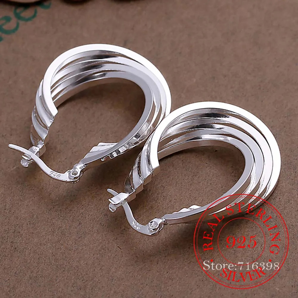 925 Silver 4-line Vintage Circle Hoop Earrings