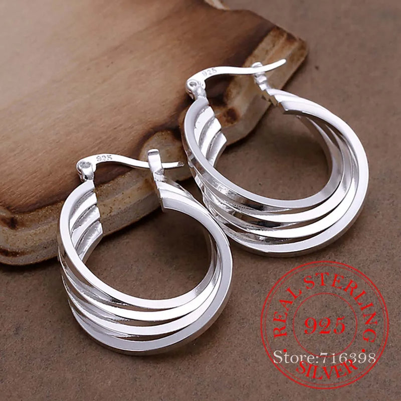 925 Silver 4-line Vintage Circle Hoop Earrings