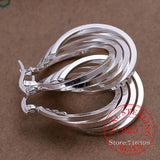 925 Silver 4-line Vintage Circle Hoop Earrings