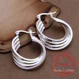 925 Silver 4-line Vintage Circle Hoop Earrings