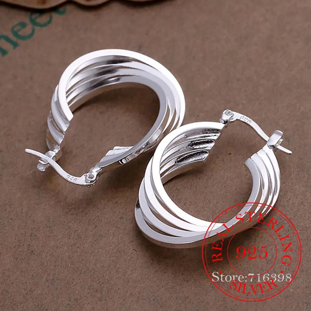 925 Silver 4-line Vintage Circle Hoop Earrings