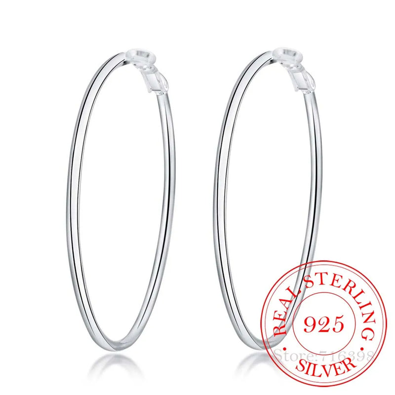 925 Silver Smooth Circle Hoop Earrings For Women