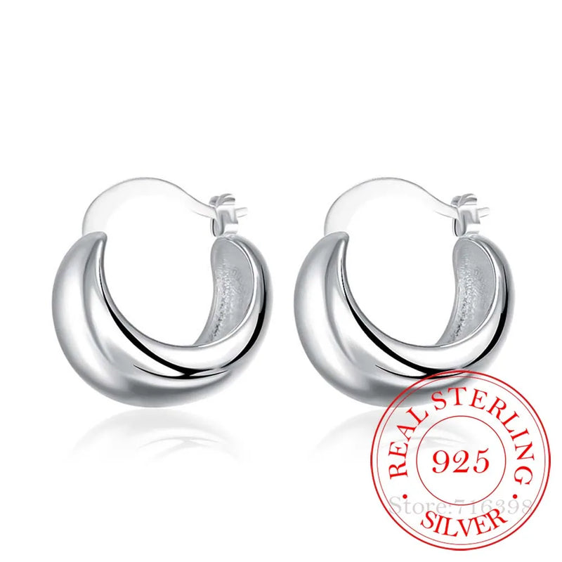 925 Sterling Silver Smooth Egg Hoop Clip-on Earrings For Women