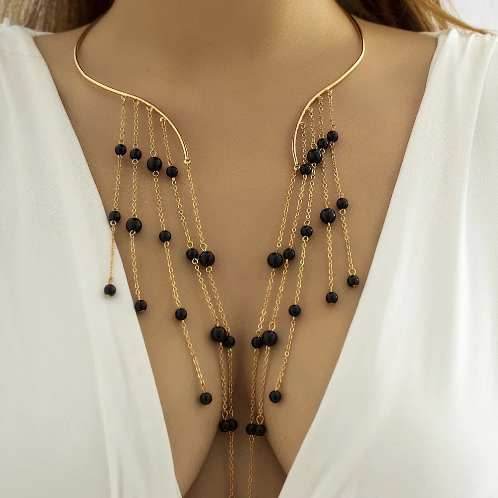 Pearl Tassel Pendant Torques Necklace for Women