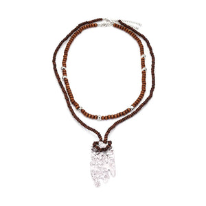 Layered Wood Bead Pendant Necklace
