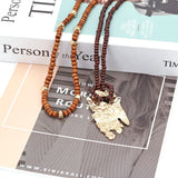 Layered Wood Bead Pendant Necklace