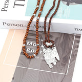 Layered Wood Bead Pendant Necklace