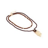 Layered Wood Bead Pendant Necklace