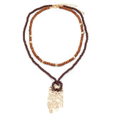 Layered Wood Bead Pendant Necklace