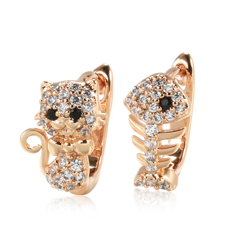 Kitten Fish Zircon Eye Drop Earrings For Girl